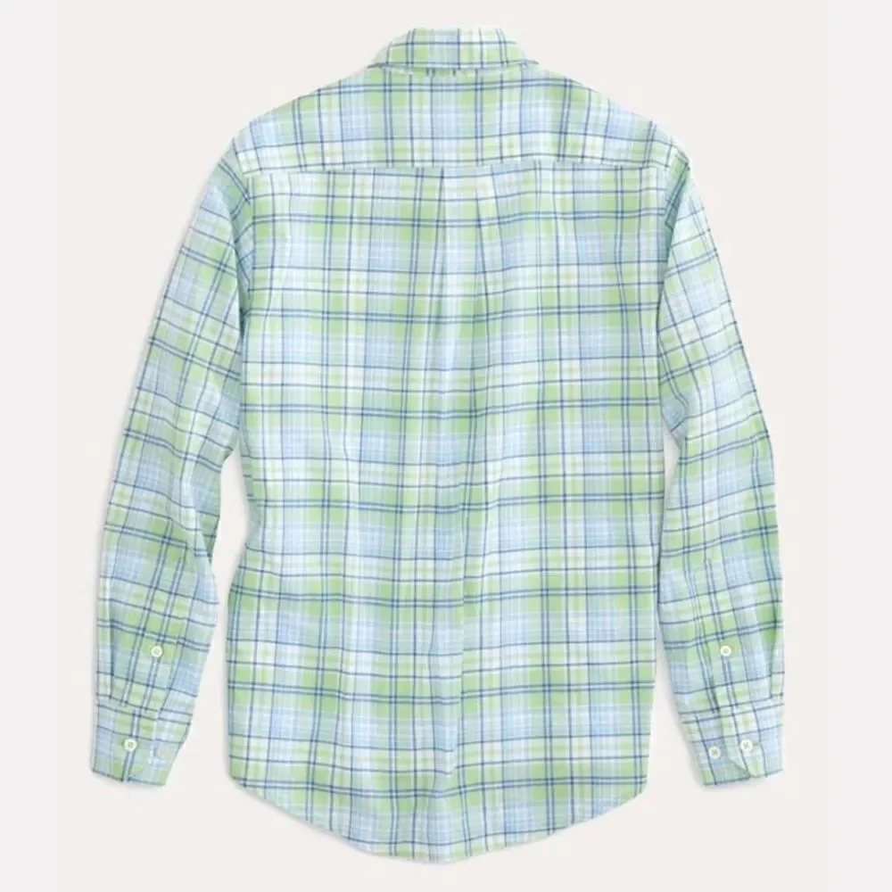 SOUTHERN TIDE Boy’s Surfscoter Blue and Green Plaid Sport Button Down Sz L